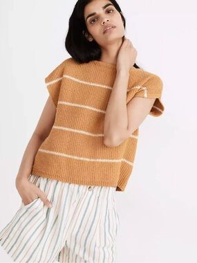 MADEWELL Boatneck Button-Back Sweater Tee in Golden Straw Stripe